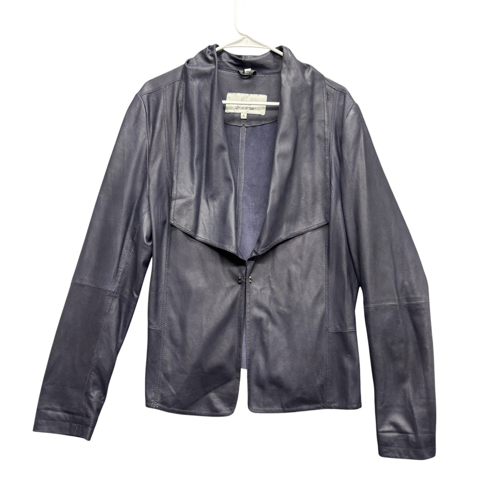 Bod Christensen Women's 10 Navy Blue 100% Leather Suede Clasp Draped Jacket